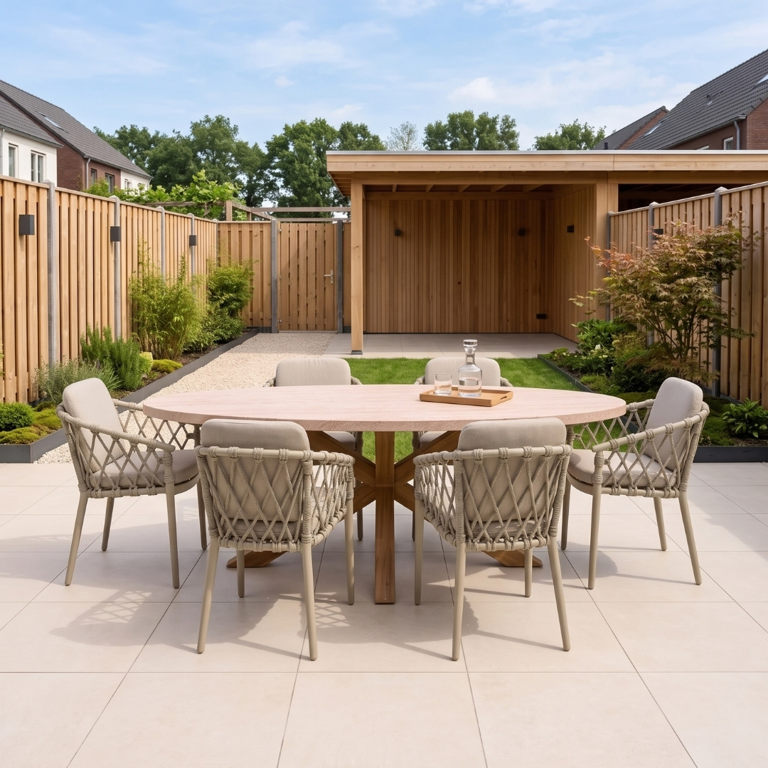 Lorento/Cleveland beige dining tuinset | 6 personen | polystone + aluminium | 240cm ovaal