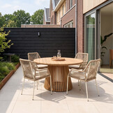 Palau/Seville beige dining tuinset | 4 personen | teakhout + touw | Ø120cm rond