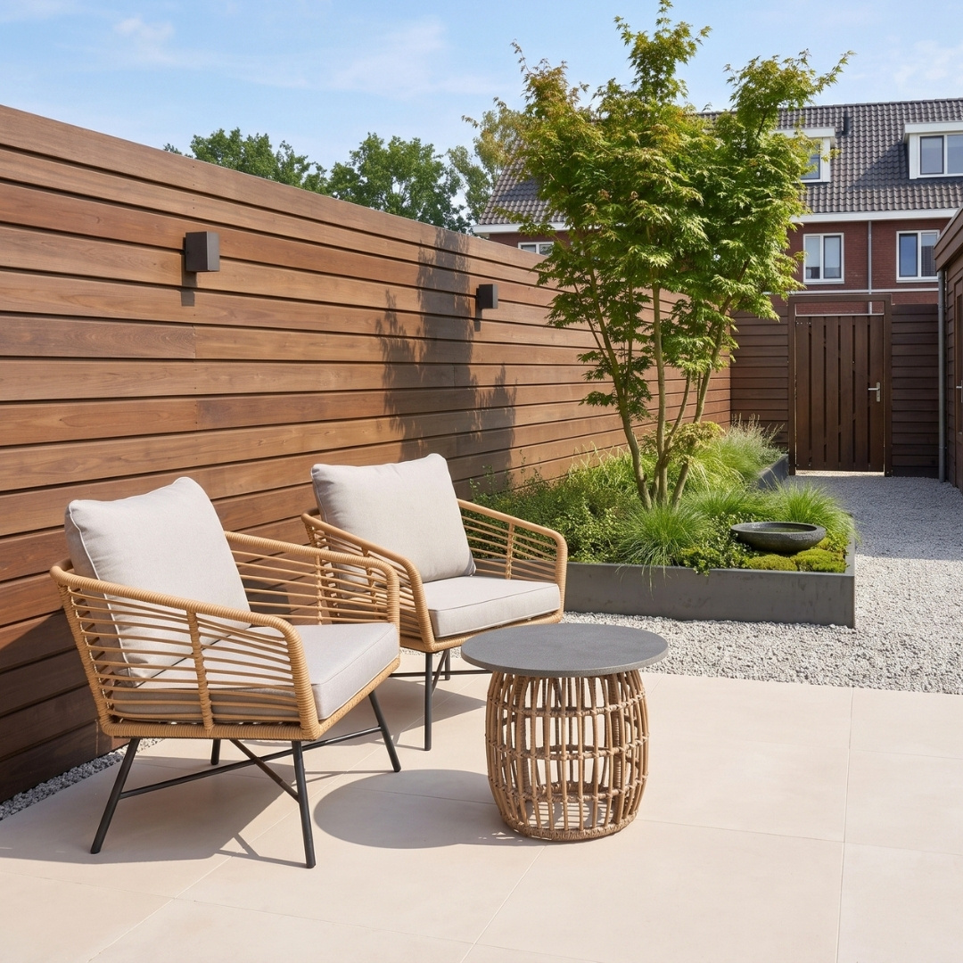 Flow lounge balkonset 2 personen | wicker + betonlook | Bamboo taupe | 3-delig