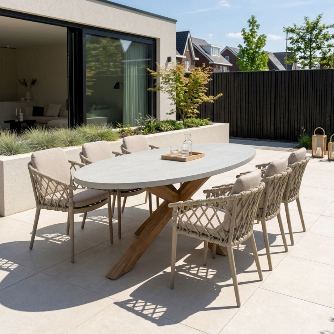 Livorno/Cleveland beige dining tuinset | 6 personen | polystone + aluminium | 240cm