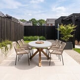 Livorno/Seville zand dining tuinset | 6 personen | betonlook + touw | 240cm
