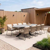 Stockholm/Tulum Sahara Dust dining tuinset | 8 personen | betonlook + touw | 280cm ovaal