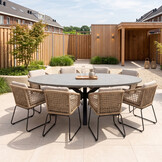 Stockholm/Tulum Sahara Dust dining tuinset | 8 personen | betonlook + touw | 280cm ovaal