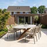 Livorno/Seville zand dining tuinset | 8 personen | betonlook + touw | 280cm ovaal
