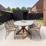 Livorno/Seville zand dining tuinset | 8 personen | betonlook + touw | 280cm ovaal