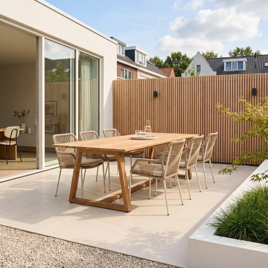 Gotenburg/Seville beige dining tuinset | 6 personen | teakhout + touw | 250cm