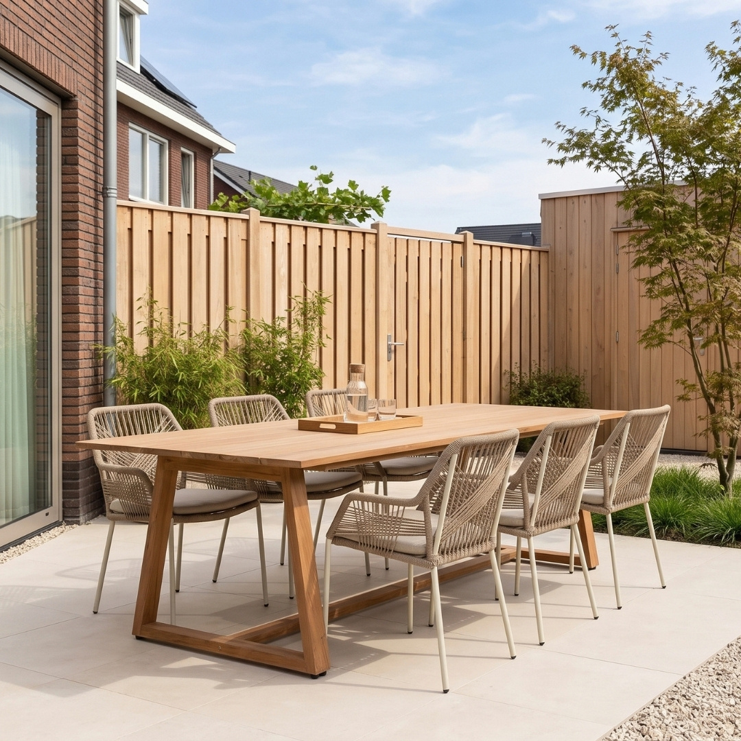 Gotenburg/Seville beige dining tuinset | 6 personen | teakhout + touw | 250cm