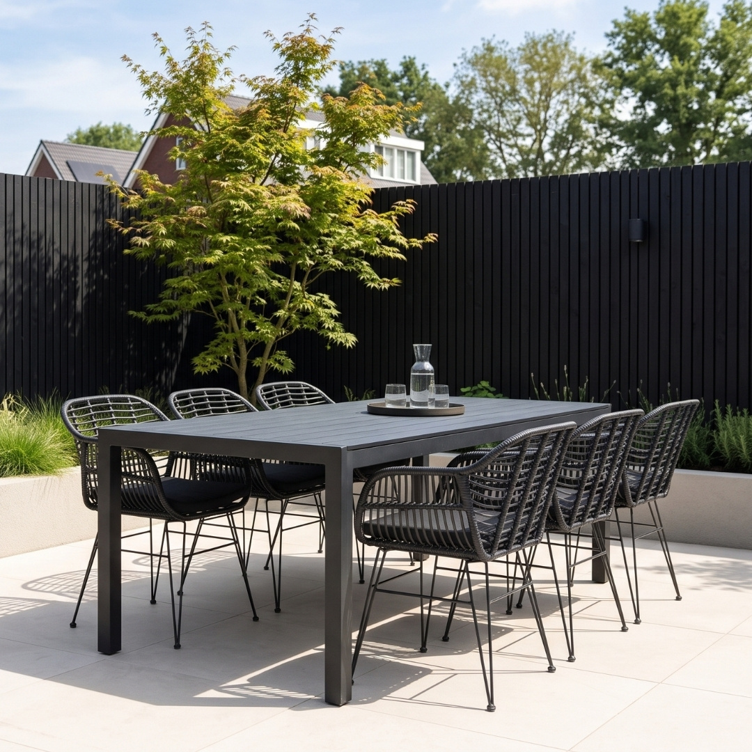 Manchester/Napels dining tuinset | 6 personen | aluminium + wicker | 205cm