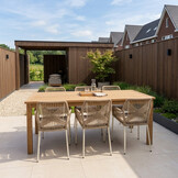 Singapore/Seville beige dining tuinset | 6 personen | teakhout + touw | 200cm