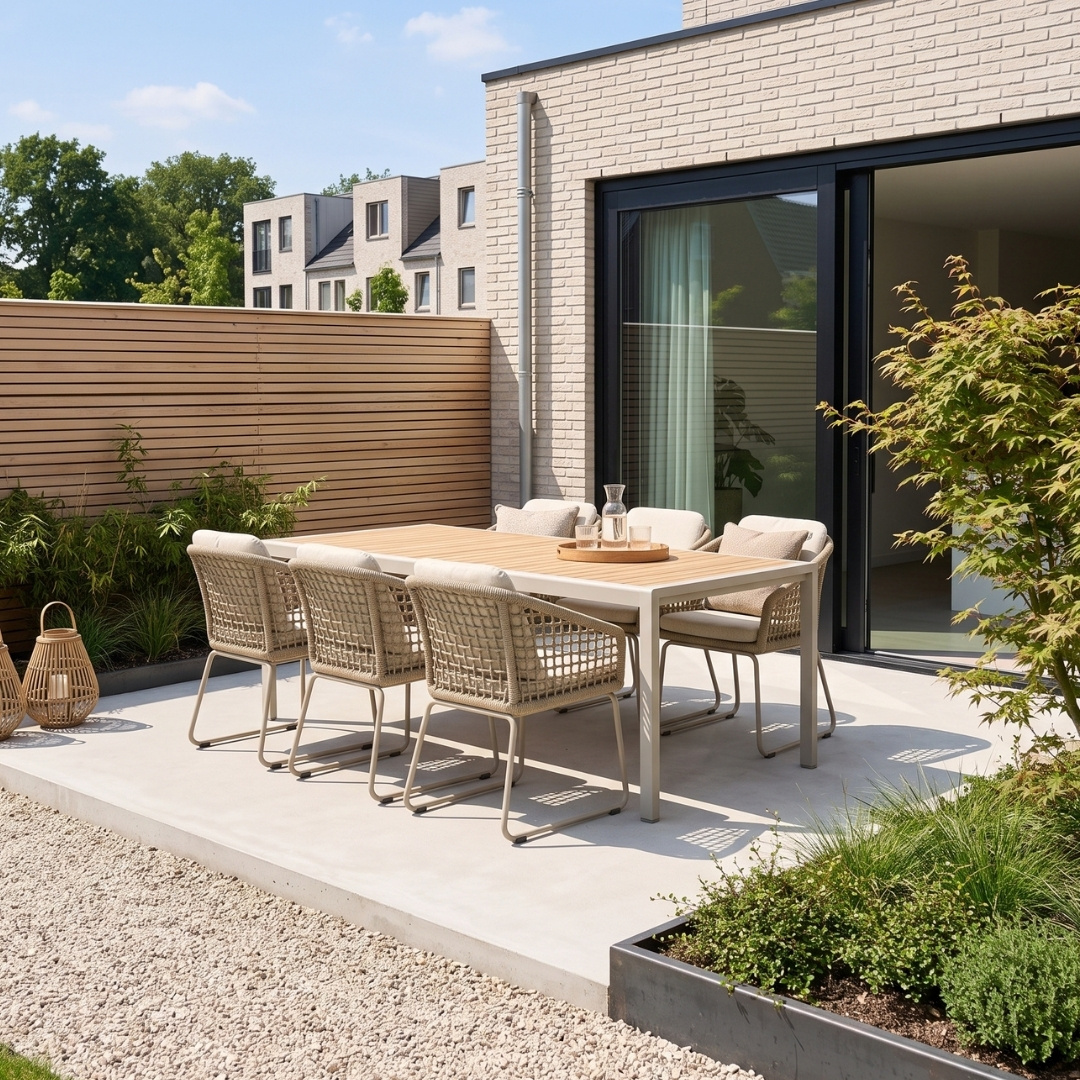 Annecy beige/Tulum Sandstone dining tuinset | 6 personen | teakhout + touw | 227cm