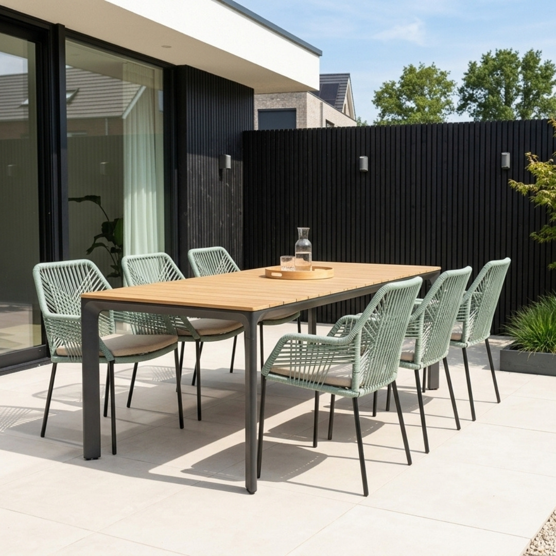 Arezzo/Seville mint dining tuinset | 6 personen | polywood + touw | 200cm