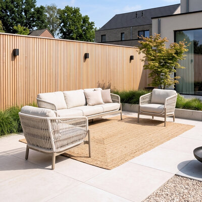 Puglia stoel-bank loungeset 5 personen | touw + aluminium | beige | 3-delig