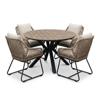 Cervo bruin/Portofino Sahara Dust dining tuinset | 4 personen | polywood + touw | 120cm rond