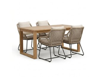 Corfu/Portofino Sahara Dust dining tuinset | 4 personen | teakhout + touw | 150cm
