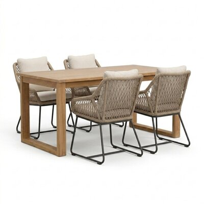 Corfu/Portofino Sahara Dust dining tuinset | 4 personen | teakhout + touw | 150cm