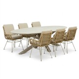 Calma/Carlos beige dining tuinset | 6 personen | sintered stone + wicker | 240cm ovaal