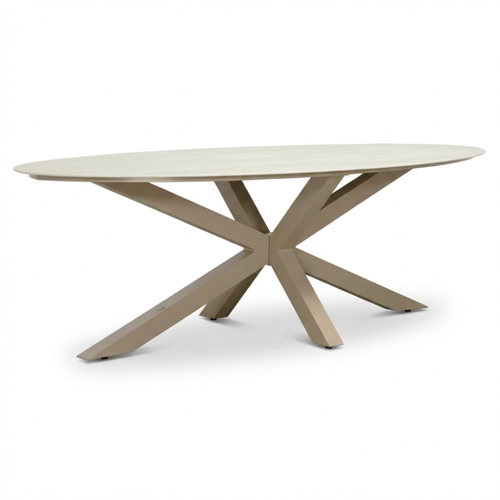 Calma/Carlos beige dining tuinset | 6 personen | sintered stone + wicker | 240cm ovaal