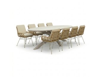 Calma/Carlos beige dining tuinset | 8 personen | sintered stone + wicker | 280cm ovaal