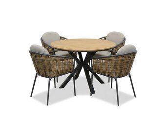 Cervo/Lucca dining tuinset | 4 personen | polywood + wicker | Ø120cm rond