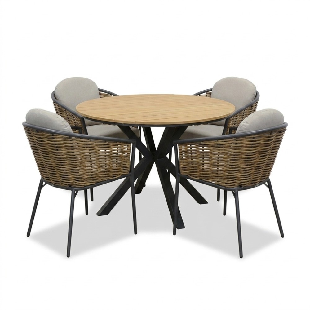 Cervo/Lucca dining tuinset | 4 personen | polywood + wicker | Ø120cm rond