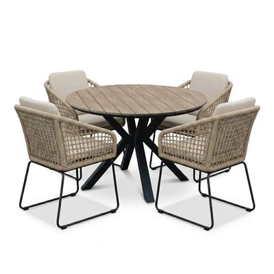 Cervo bruin/Tulum Sahara Dust dining tuinset | 4 personen | polywood + touw | 120cm rond