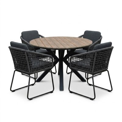 Cervo bruin/Tulum Lava Grey dining tuinset | 4 personen | polywood + touw | 120cm rond