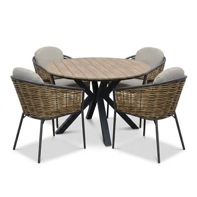 Cervo bruin/Lucca dining tuinset | 4 personen | polywood + wicker | 120cm rond