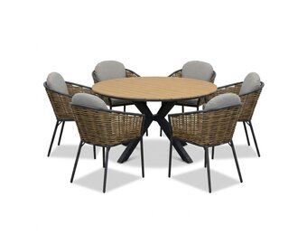 Cervo/Lucca dining tuinset | 6 personen | polywood + wicker | Ø144cm rond