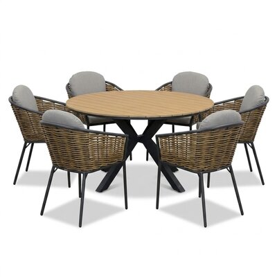 Cervo/Lucca dining tuinset | 6 personen | polywood + wicker | Ø144cm rond