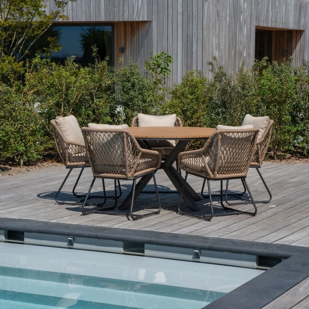 Cervo/Lucca dining tuinset | 6 personen | polywood + wicker | Ø144cm rond