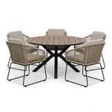 Cervo bruin/Tulum Sahara Dust dining tuinset | 5 personen | polywood + touw | 144cm rond