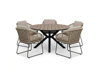 Cervo bruin/Tulum Sahara Dust dining tuinset | 5 personen | polywood + touw | 144cm rond