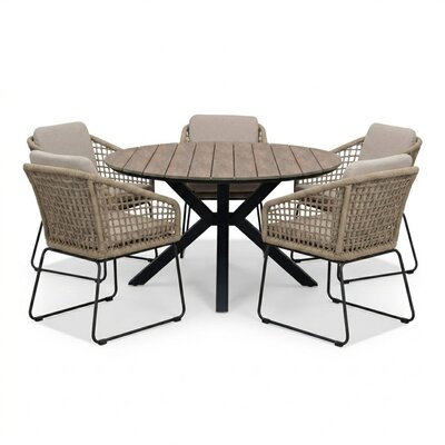 Cervo bruin/Tulum Sahara Dust dining tuinset | 5 personen | polywood + touw | 144cm rond