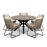 Cervo bruin/Portofino Sahara Dust dining tuinset | 5 personen | polywood + touw | 144cm rond