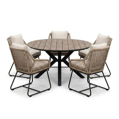 Cervo bruin/Portofino Sahara Dust dining tuinset | 5 personen | polywood + touw | 144cm rond