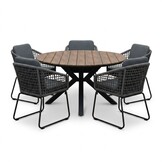 Cervo bruin/Tulum Lava Grey dining tuinset | 5 personen | polywood + touw | 144cm rond