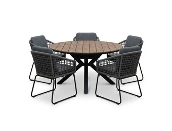Cervo bruin/Tulum Lava Grey dining tuinset | 5 personen | polywood + touw | 144cm rond