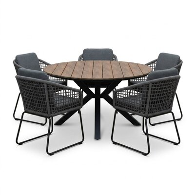Cervo bruin/Tulum Lava Grey dining tuinset | 5 personen | polywood + touw | 144cm rond