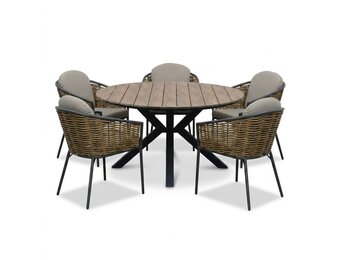 Cervo bruin/Lucca dining tuinset | 5 personen | polywood + wicker | 144cm rond