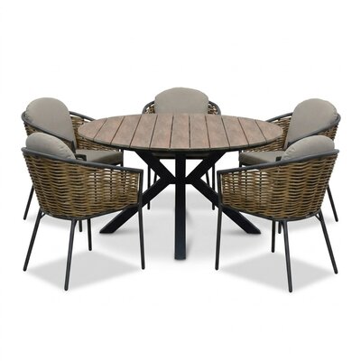 Cervo bruin/Lucca dining tuinset | 5 personen | polywood + wicker | 144cm rond