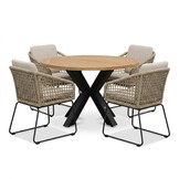 Cleve antraciet/Tulum Sahara Dust dining tuinset | 4 personen | teakhout + touw | 120cm rond