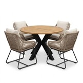 Cleve antraciet/Portofino Sahara Dust dining tuinset | 4 personen | teakhout + touw | 120cm rond