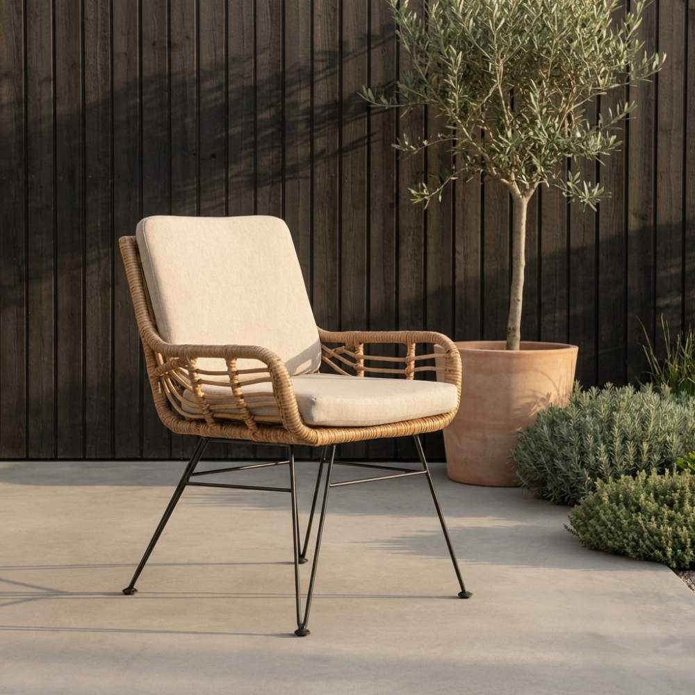 Cleve antraciet/Carlos taupe dining tuinset | 4 personen | teakhout + wicker | 120cm rond