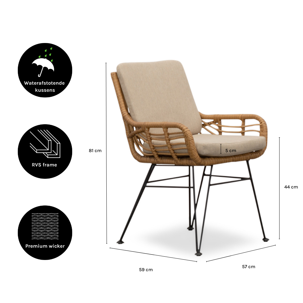 Cleve antraciet/Carlos taupe dining tuinset | 4 personen | teakhout + wicker | 120cm rond