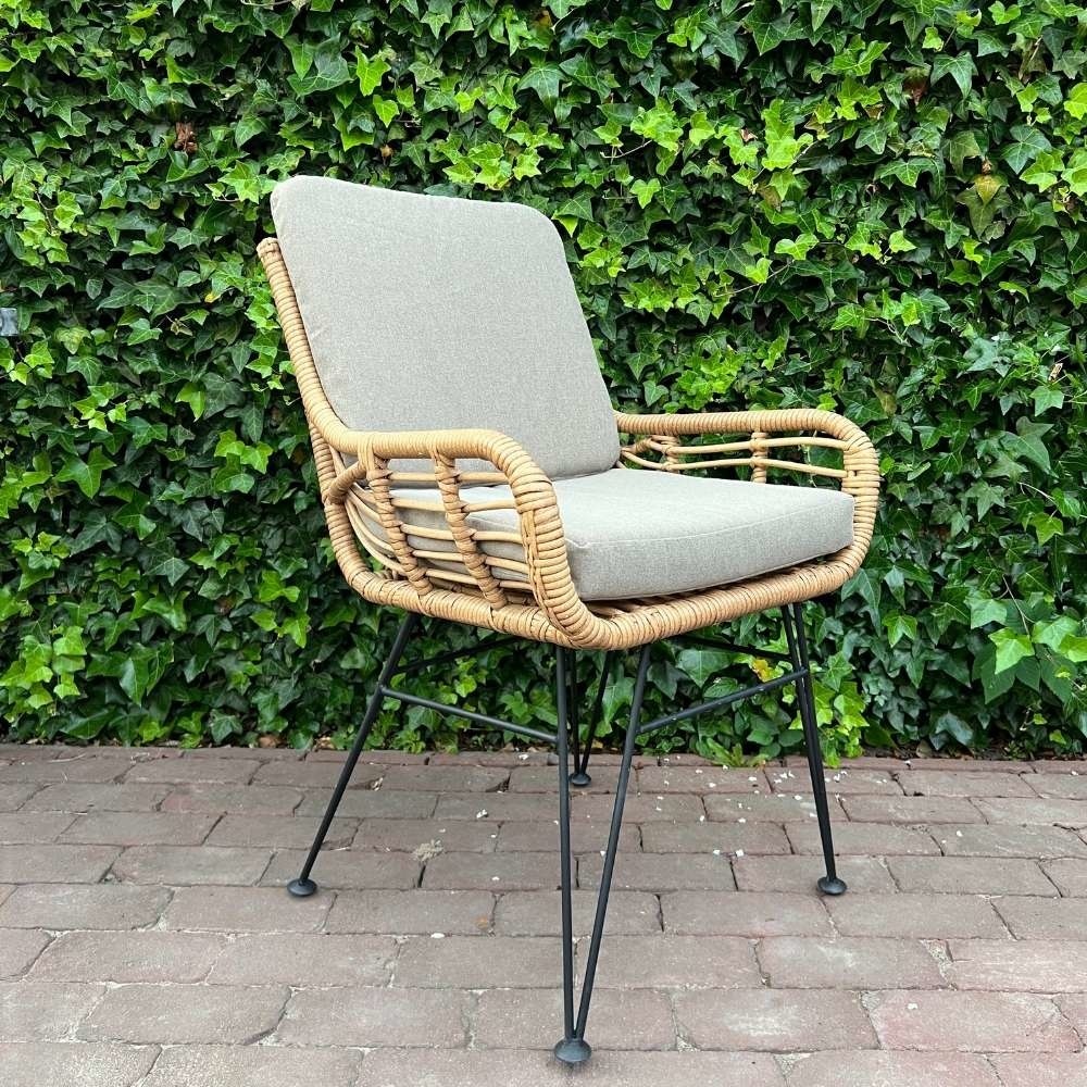 Cleve antraciet/Carlos taupe dining tuinset | 4 personen | teakhout + wicker | 120cm rond