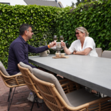 Cleve antraciet/Carlos taupe dining tuinset | 4 personen | teakhout + wicker | 120cm rond