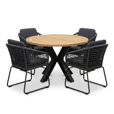 Cleve antraciet/Tulum Lava Grey dining tuinset | 4 personen | teakhout + touw | 120cm rond