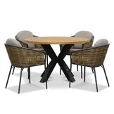 Cleve antraciet/Lucca dining tuinset | 4 personen | teakhout + wicker | 120cm rond