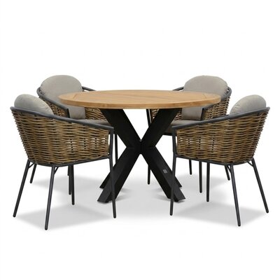 Cleve antraciet/Lucca dining tuinset | 4 personen | teakhout + wicker | 120cm rond