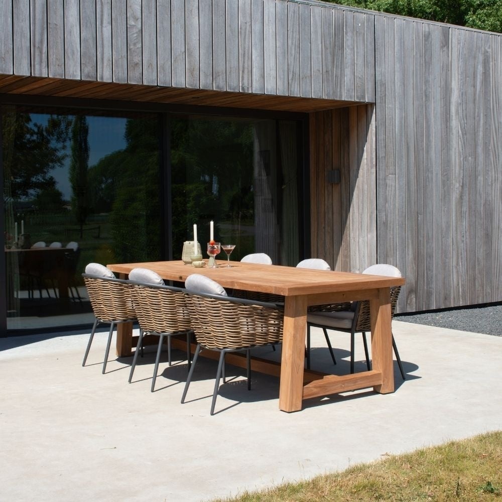 Cleve antraciet/Lucca dining tuinset | 4 personen | teakhout + wicker | 120cm rond